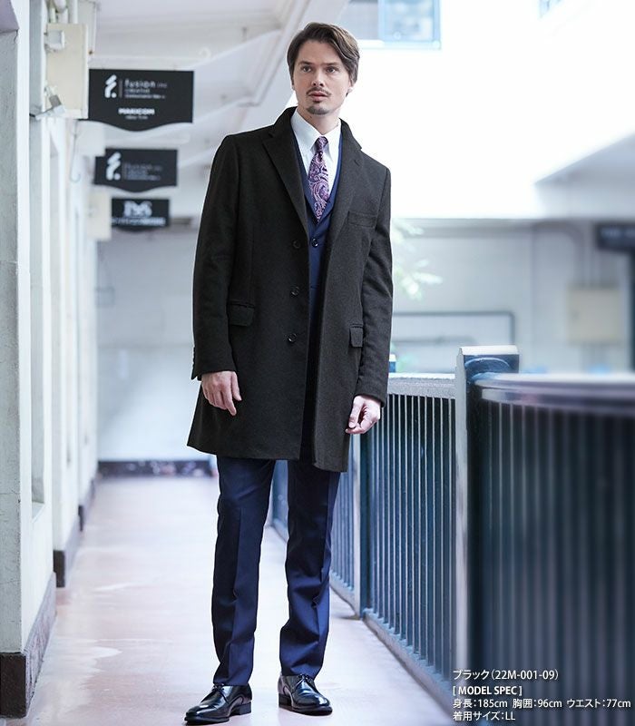 【美品】WindArmor カシミア100% チェスターコート ダークグレー M M．グレー カシミヤ混 ウールビーバー生地 チェスターコート ライト